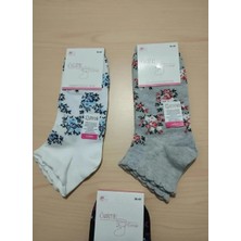 Bayan Çiçek Desenli Karışık Renk Mevsimlik Pamuklu Patik Çorap 12'li Paket
