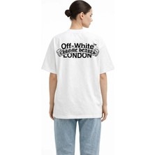 Camblys Unisex Off White Chrome Heart London Sırt Ön Baskılı Oversize Kalın Kumaş Bol Kesim Pamuklu T-Shirt
