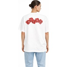 Camblys Unisex Amiri Kırmızı Zar Ön Sırt Baskılı Oversize Kalın Kumaş Bol Kesim Pamuklu T-Shirt