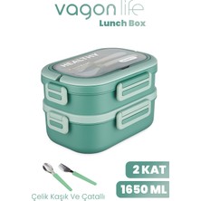 Özbience Çift Bölmeli 1650 ml Paslanmaz Çelik Sefer Tası, Kaşık ve Çatalyla