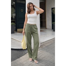Damga Kadın Trend Premium Bol Yeşil Keten Pantolon