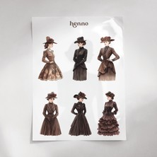 Henno Vintage Kadın Modası Temalı Şeffaf Sticker Seti – Ajanda, Planlayıcı, Bullet Journal, Çıkartma