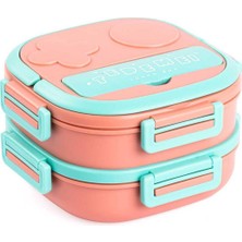 Özbience Paslanmaz Çelik 2 Bölmeli Yemek Kabı, Pembe ve Yeşil, Dayanıklı ve Şık