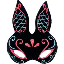 Savarga Siyah Renk Mavi Kırmızı Simli Siyah Süet Kaplama Tavşan Maskesi 18X16 cm (4801)