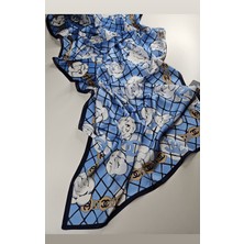 Buscarfs Çiçekli Mavi Ipek Şal