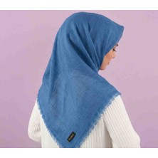 Özense Flamlı Pamuklu Terletmeyen 4 Mevsim Kullanılabilir 100X100 cm Kot Mavisi Renkli Eşarp