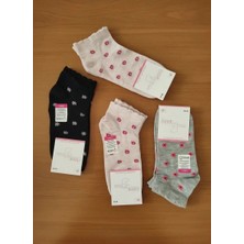 Bayan Çiçek Desenli Karışık Renk Mevsimlik Pamuklu Patik Çorap 12'li Paket