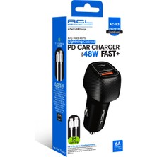Acl Ac-93 48W Pd 30W Çift Port Hızlı Araç Şarj Cihazı + Type-C Lightning Kablo