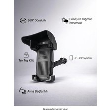 HiboTekno Motosiklet Telefon Tutucu - Güneşlikli ve Su Geçirmez Şapkalı - Ayna Bağlantılı 360 Derece Dönebilen