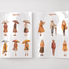 Henno Vintage Sonbahar Kadın Temalı 2’li Şeffaf Sticker Seti – Ajanda, Planlayıcı, Çıkartma, Etiket