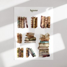 Henno Vintage Kitaplar Temalı Şeffaf Sticker Seti – Ajanda Süsleme, Bullet Journal, Çıkartma Sayfası