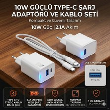 HiboTekno A5 10W Hızlı Şarj Cihazı Seti 2.1A Usb-A Güç Adaptörü ve 1 Metre Type-C Şarj Kablosu - Beyaz