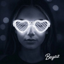 Üreticiniz Beyaz LED Işıklı Kalp Gözlük – 3 Modlu Parti  Glow Gözlüğü YN1348