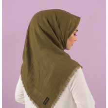 Özense Flamlı Pamuklu Terletmeyen 4 Mevsim Kullanılabilir 100X100 cm Haki Yeşili Renkli Eşarp