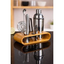Lucky Clover Ahşap Standlı 12 Parça Çelik 750 ml Shaker Bar Tokmağı Jigger Seti Barmen Kiti