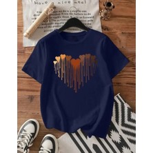 Nigrum Pardus Özel Üretim Kalpler Baskılı %100 Pamuk Kız Çocuk Şık T-Shirt