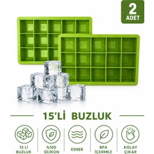 Evolis Kitchen 2 Adet 15 Bölmeli Büyük Boy Silikon Buz Kalıb-Kare Buzluk Kokteyl Sunum Buz Kalıbı Et Suyu Saklama