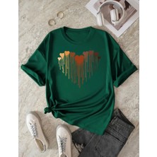 Nigrum Pardus Özel Üretim Kalpler Baskılı %100 Pamuk Kız Çocuk Şık T-Shirt