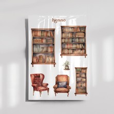 Henno Vintage Kitaplık ve Cozy Temalı Şeffaf Sticker Seti – Çıkartma, Ajanda, Journal, Planlayıcı