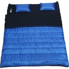 Özbience Yastıklı Çift Kişilik Uyku Tulumu, Masif -18°c, Siyah Iç, Mavi Dış