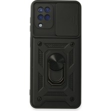 Newface Muratech New  Galaxy A22 Kılıf Pars Lens Yüzüklü Silikon - Siyah