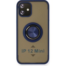 Zayka Mey Ithalat®  iPhone 12 Kılıf Montreal Yüzüklü Silikon Kapak - Lacivert