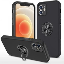 Zayka Mey Ithalat®  iPhone 12 Mini Kılıf Elit Yüzüklü Kapak - Siyah