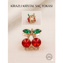 Nati Co Kirazlı Kristal Taşlı Metal Mandal Toka - 2 cm Küçük Boy Saç Tokası