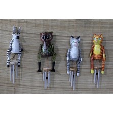 Zayka Ahşap Hayvan Figürlü Çan - 40 cm Dekoratif El Işçiliği Duvar Süsü No:2