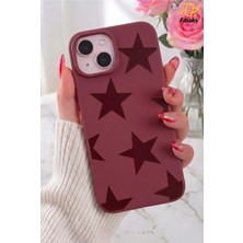 Fibaks iPhone 15/14/13 Kılıf Bordo Yıldız Star Desenli Silikon Darbe Emici Klasik Silikon Kapak