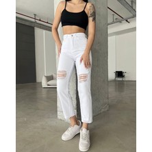 Aida Fashion Diz Yırtık Mom Jeans
