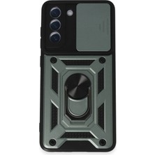 Zayka Mey Ithalat®  Samsung Galaxy S21 Fe Kılıf Pars Lens Yüzüklü Silikon - Yeşil
