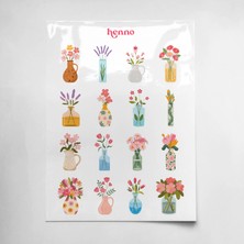 Henno Canlı Renkli Çiçek Vazoları Temalı Şeffaf Sticker Seti – Ajanda, Journal, Çıkartma Sayfası