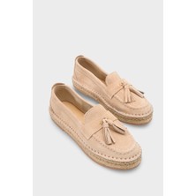 Capone Outfitters Yoklo Hakiki Deri Süet Espadril Tabanlı Püsküllü Kadın Loafer Ayakkabı