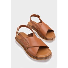 Capone Outfitters Katy Hakiki Deri Soft Konfor Dolgu Topuk Kadın Sandalet