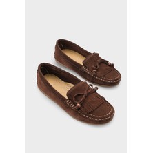 Capone Outfitters Almire Hakiki Deri Süet Boncuklu Püsküllü Konfor Kadın Loafer Ayakkabı