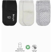 LTG Nova 3'lü Kaymaz Penye Soket Çorap 10107 Siyah Ekru Gri