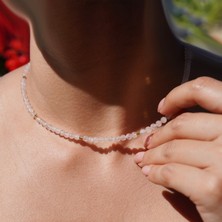 Nox Jewelry 14 Ayar Altın Kaplama Gümüş Doğal Pembe Kuvars Taşlı Gümüş Kolye - NGS00128