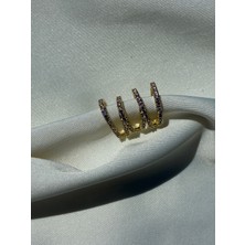 Afsel Jewelry Çoklu Sıralı Taşlı Gold Earcuff Küpe (Kıkırdak Küpesi)