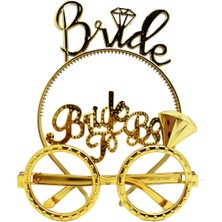 LTG Nova Bride Yazılı Taç Bride To Yazılı Gözlük Seti Altın Renk