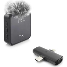 LTG Nova F15 Type-C + Lightning Kablosuz Yaka Mikrofonu - Siyah