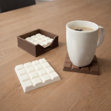 Modela Çikolata Tasarımlı Bardak Altlığı Seti | 3’lü Coaster + Stand | Dekoratif Kahve Aksesuarı