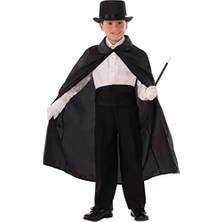 Zayka Mey Ithalat® Sihirbaz Pelerini 90 cm ve Sihirbaz Şapkası Siyah Renk Çocuk Boy