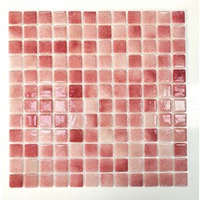 MozaiKristaL Tüm Yüzeyler Için, 25X25MM. Pembe Gül Serpintisi, 31.5X31.5CM. Fileli Cam Mozaik.