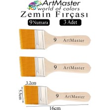 ArtMaster Zemin Fırçası 9 Numara 3 Adet Boya Fırçası Sentetik Ipek Uçlu Kıl Akrilik Guaj Yağlı Boya Fırçası Zemin Fırça No:9