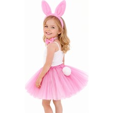Zayka Mey Ithalat® Kız Çocuk Tamamen Pembe Tavşan Kulaklı Kostüm Seti - Tütü Etekli 4 Parça