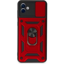 Newface Muratech New  Galaxy A04E Kılıf Pars Lens Yüzüklü Silikon - Kırmızı