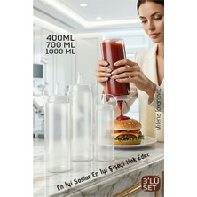 LTG Nova 3'lü Sos Şişesi, Ketçap Mayonez Hardal Zeytinyağı Şişesi 400 ML,700 Ml, 1000 ml Set
