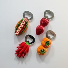 Vitrin Accessories Biber Sandeviç Çilek Açacak Magnet Seti Mutfak, Buzdolabı, Ofis ve Hediye Için Dekoratif Ürün 4 Adet