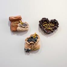 Vitrin Accessories Kahve Taneli Kalp Yiyecek Çuvallı Magnet Mutfak, Buzdolabı, Ofis ve Hediye Için Dekoratif Ürün 3 Adet